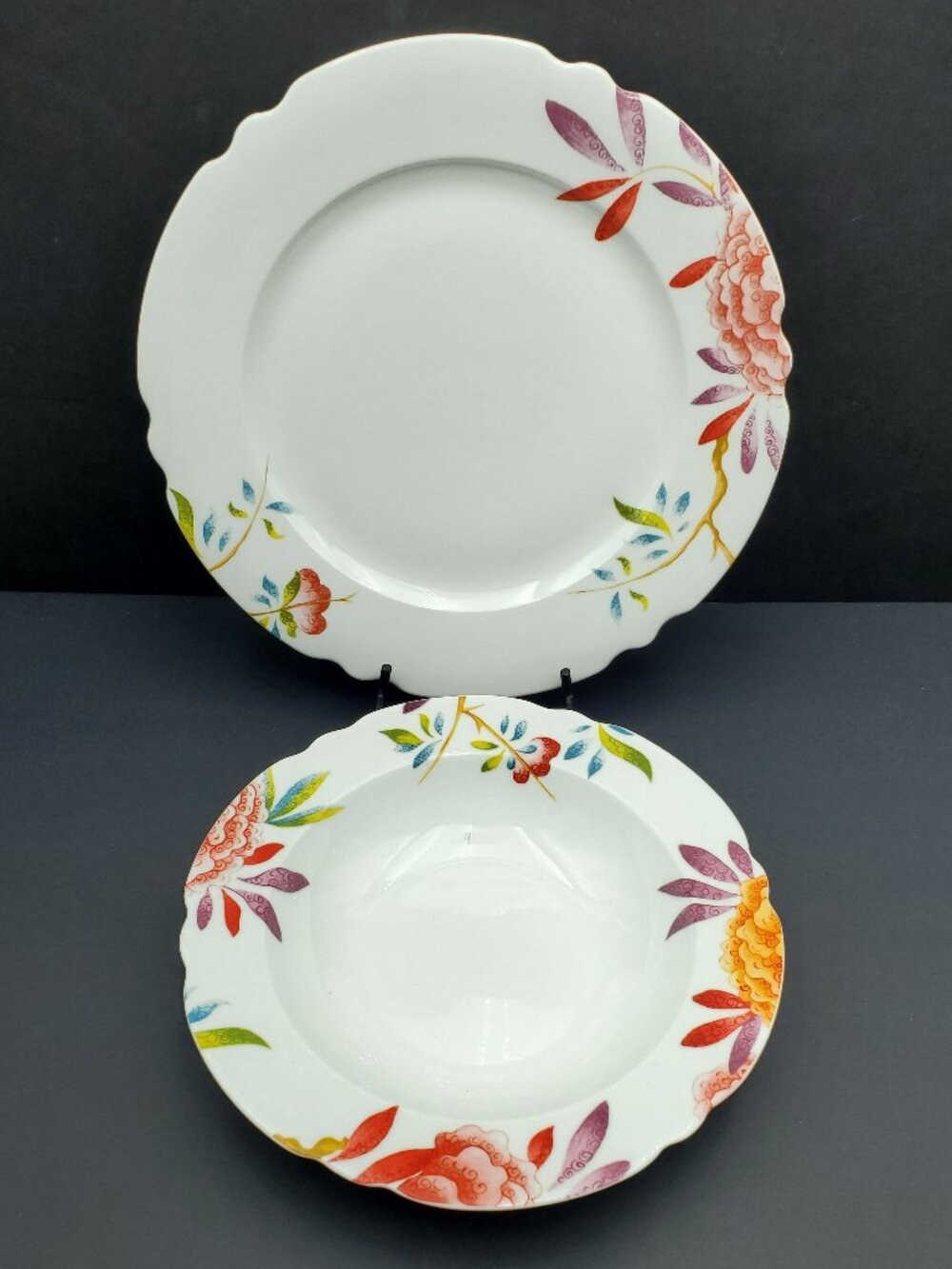 Spode Lucia Dinner Plate & Rimmed Soup Bowl Floral Bone China Dinnerware